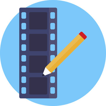 A classic film strip icon combined with a small pencil or edit symbol, indicating video editing or modification.