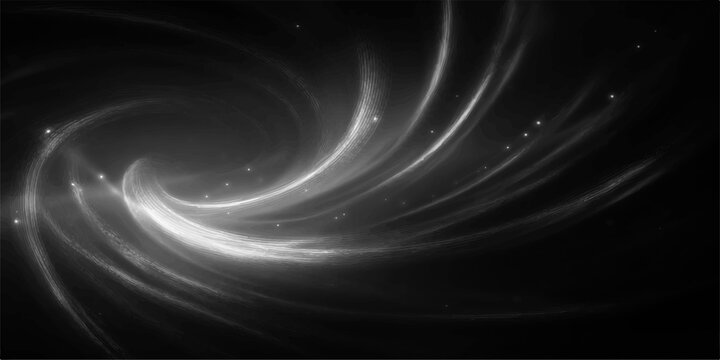 A digital art illustration featuring a motion blur vortex of light and a fractal spiral pattern swirling into a black hole within a blue abstract space galaxy backdrop