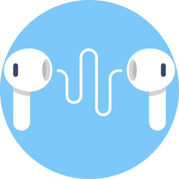A minimal line icon showing a pair of in-ear earphones connected by a thin wire, with rounded earbuds angled slightly inward.
