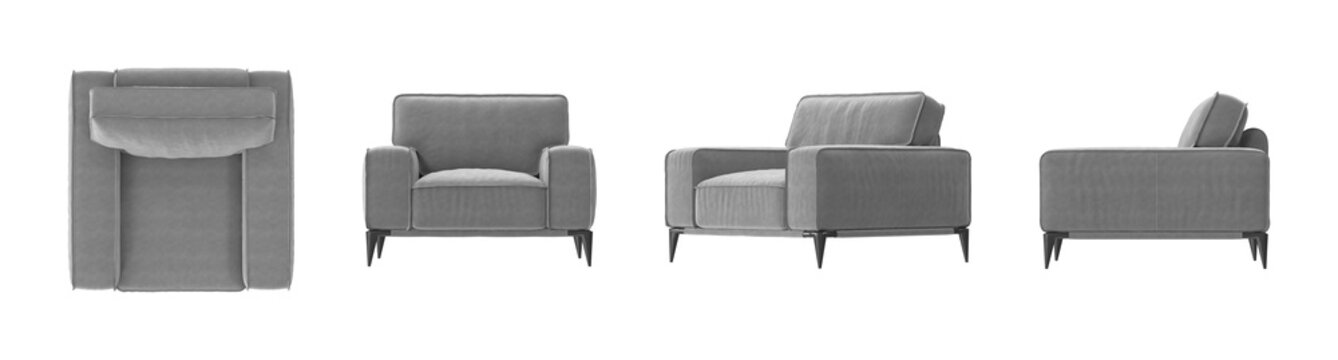 Modern gray armchair with clean lines and plush cushioning for ultimate comfort