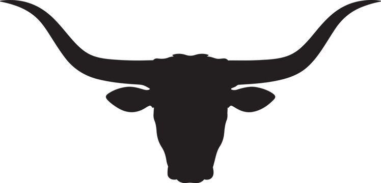 longhorn bull skull silhouette black horned cattle head vector illustration