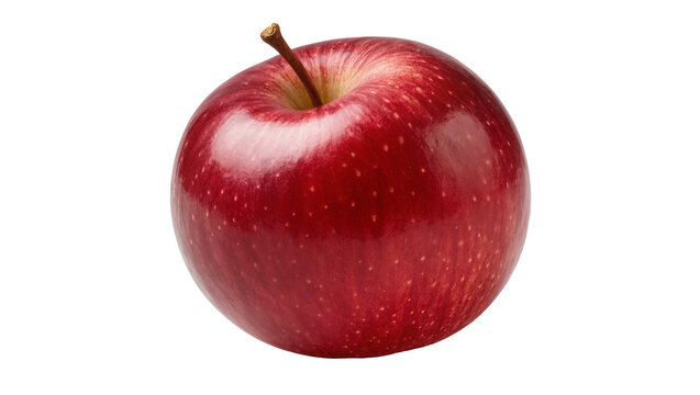 Crimson speckled red apple with brown stem and calyx