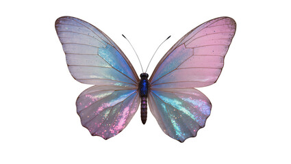 Pink purple iridescent butterfly with dark blue body and delicate wings © Rowan