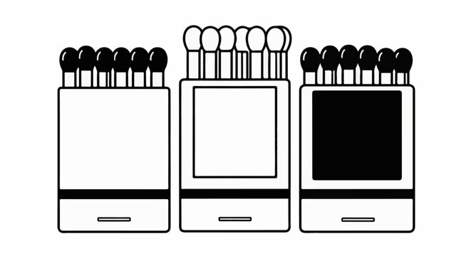 Three matchboxes, each with a row of matches. One has a black head