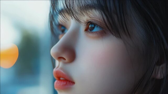 Close-up of young woman's face with a contemplative expression