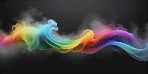 Colorful abstract smoke swirls and waves flowing on black background © Khuld