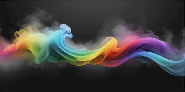 Colorful abstract smoke swirls and waves flowing on black background