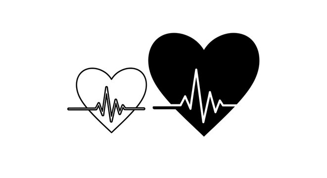 Black heart with ecg heartbeat line