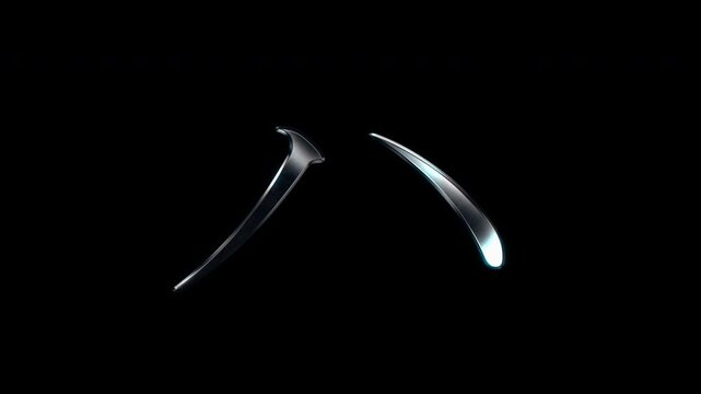 Silver metallic Japanese Katakana "ハ". Alpha channel. Serif font. Seamless loop video