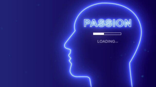 Goal-oriented human head with passionate mindset. Passion in mind concept. Motivation and mindset growth technology background.