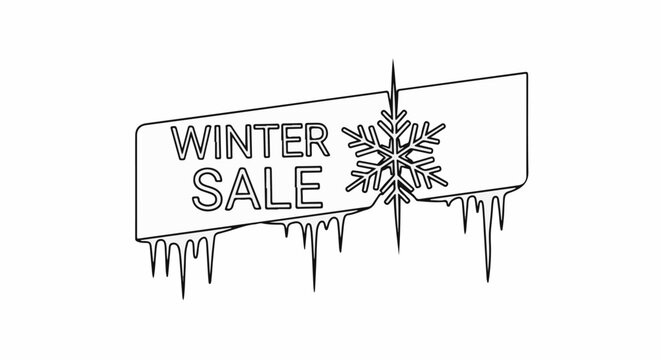 Stylized banner announcing winter sale with snowflake and icicles design