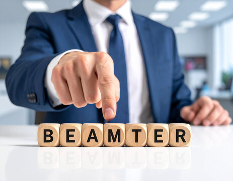 Beamter - Geschäftsmann zeigt auf den Text "Beamter"