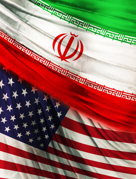 Background with flags of Iran and the United States of America