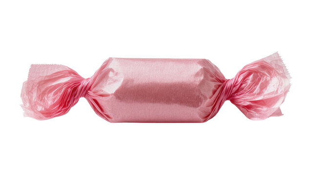 Pink candy wrapped in shiny foil paper package