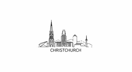 Fototapeta premium Minimalist line art silhouette of a city skyline with a prominent spire and tower