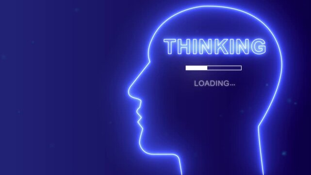 thinking loading concept with neon human head silhouette, intelligence and creative mind background.