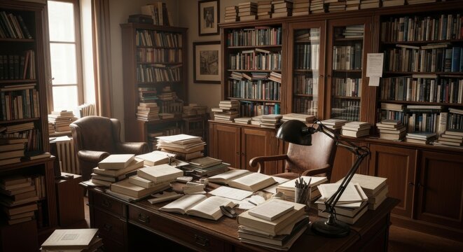 Professor's cluttered office filled with books