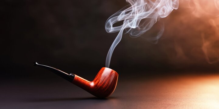 Vintage wooden tobacco pipe with wisps of smoke rising in dramatic lighting