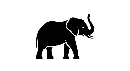 Obraz premium Silhouette illustration of an elephant with trunk raised, against a white background.