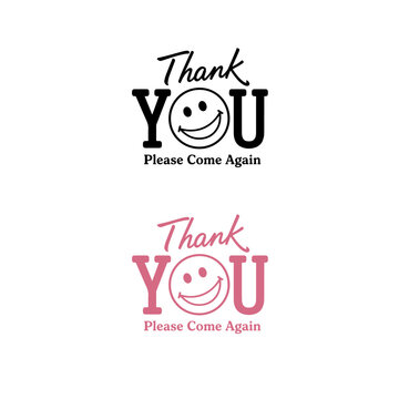 Cheerful thank you please come again smiley face logos for retail.