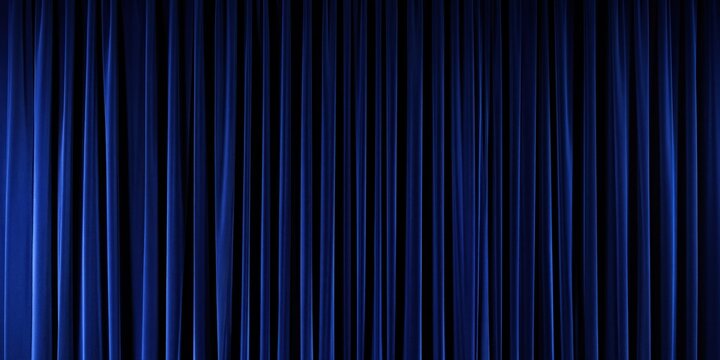 Elegant deep navy theater stage curtain with rich texture and folds