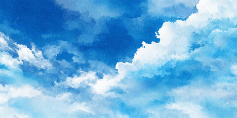 Beautiful fluffy white clouds drift across a bright blue summer sky landscape, creating a clear and peaceful nature background with a light heaven atmosphere © dark chocolate
