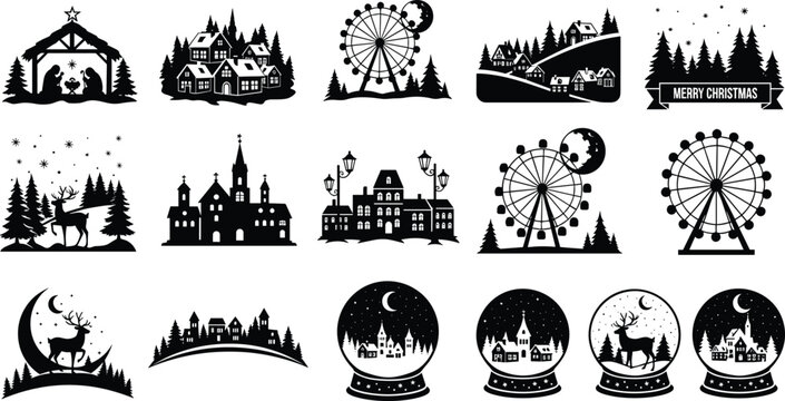 Black silhouette collection of wild animals including giraffe elephant monkey and zebra isolated on white background cad drawing flat vector illustration