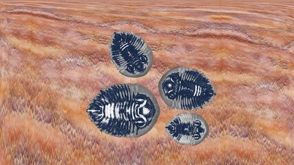 ​Abstract art of ancient trilobite fossils with cool grey tones. © DECHA