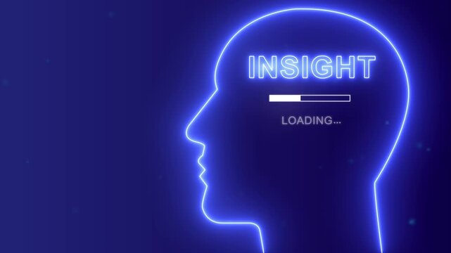 Insight loading concept with neon human head silhouette, Intelligent thinking and data analysis background.