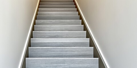 Fototapeta premium Modern apartment stairs with integrated LED lighting and light wood finish