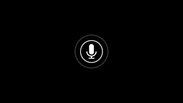Microphone icon in a circle on black background representing voice assistant and audio recording.