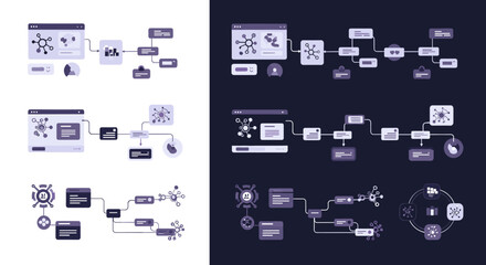 Fototapeta premium Modern graphic illustrating an AI process, conveying efficiency and streamlined data handling. Suitable for tech blogs, reports, and marketing materia