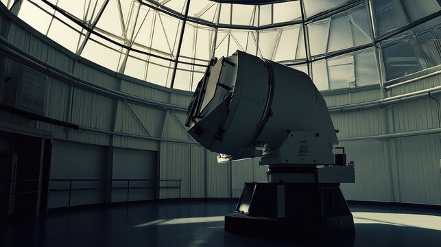 Large observatory telescope inside research dome facility