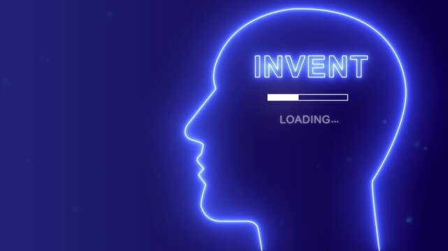Innovation loading concept with neon human head silhouette, Creative thinking and technology background.
