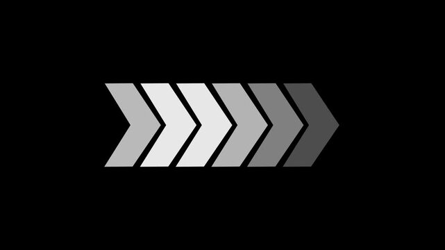 Chevron arrows indicating direction and progress on a black background for loading or motion concept.