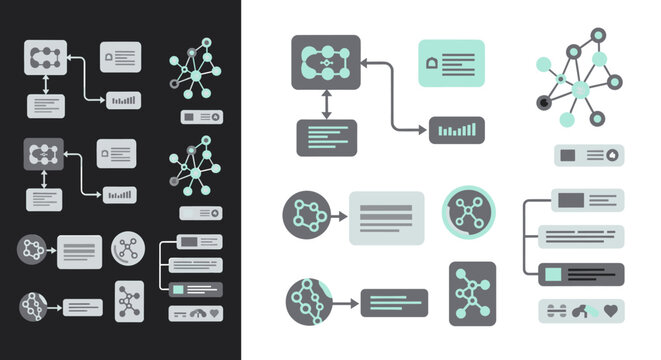 Modern, grayscale diagram illustrating data flow, ideal for showcasing complex systems, process workflows, or technological innovations in presentatio