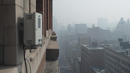 Naklejka premium Environmental monitoring device detecting urban air pollution
