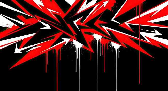 Dynamic red and black graffiti art with sharp arrow shapes