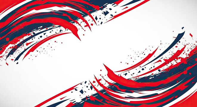 Dynamic red and blue abstract brushstrokes on white background