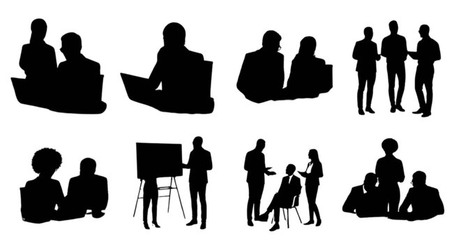 Silhouette people in various social group scenes isolated on transparent background, Vector