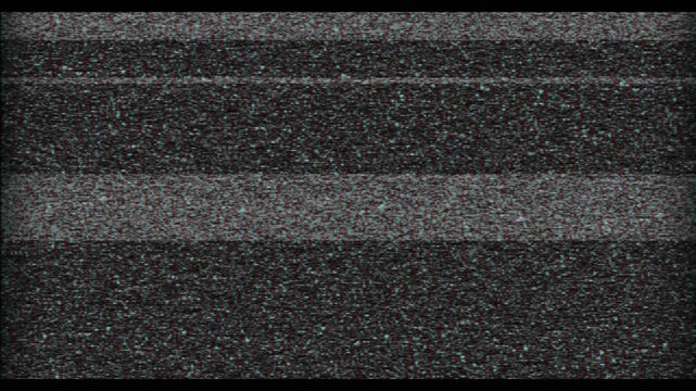 Retro static television with turn on and off animation on black background.