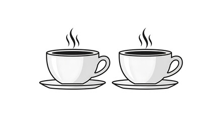 Obraz premium Black and white of two coffee cups with steam