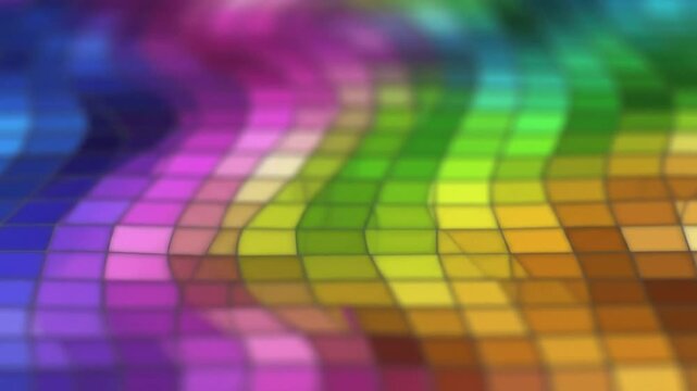 Abstract flowing rainbow mosaic wave pattern background with colorful vibrant tiles reflecting light for design