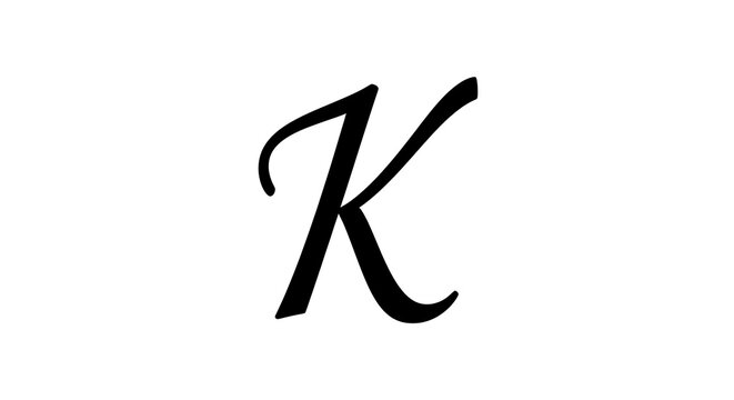 Black script letter k on white background, minimalist typography