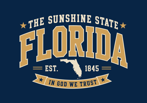 Florida State Vintage Emblem: A detailed vintage emblem of Florida, showcasing the state's name and slogan, evoking a sense of history and pride. tee t shirt or sweatshirt hoodie - Vector