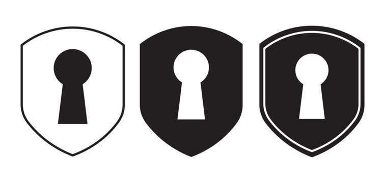set of Keyhole icon. Door key hole. black icons isolated on white background. Pictogram of keyhole. Logo for home and entrance.