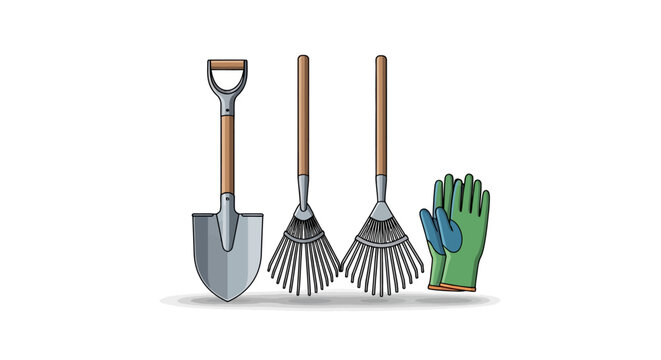 Gardening tools on white background.