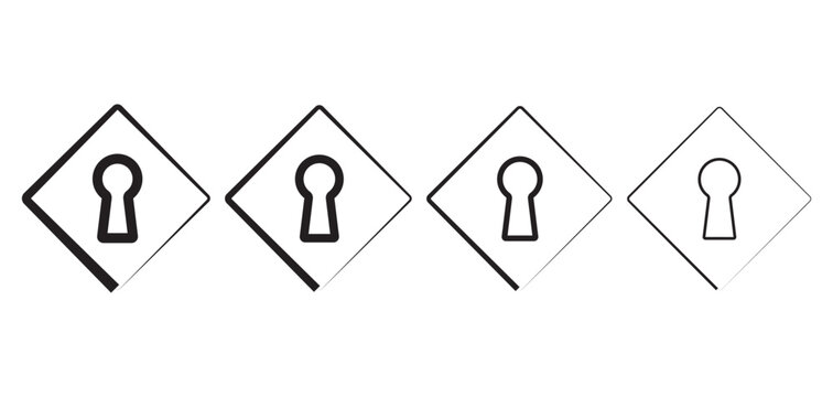 Collection of black keyhole outline vector icons. Door key hole symbol. Trendy flat and line art design collection. Vintage door lock silhouette symbol.