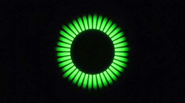 Bright green illuminated ring glows in the dark, suggesting technology or a futuristic concept.
