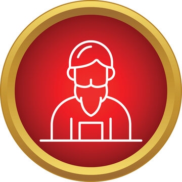 Male person line icon showing profile avatar with beard in red and gold circle